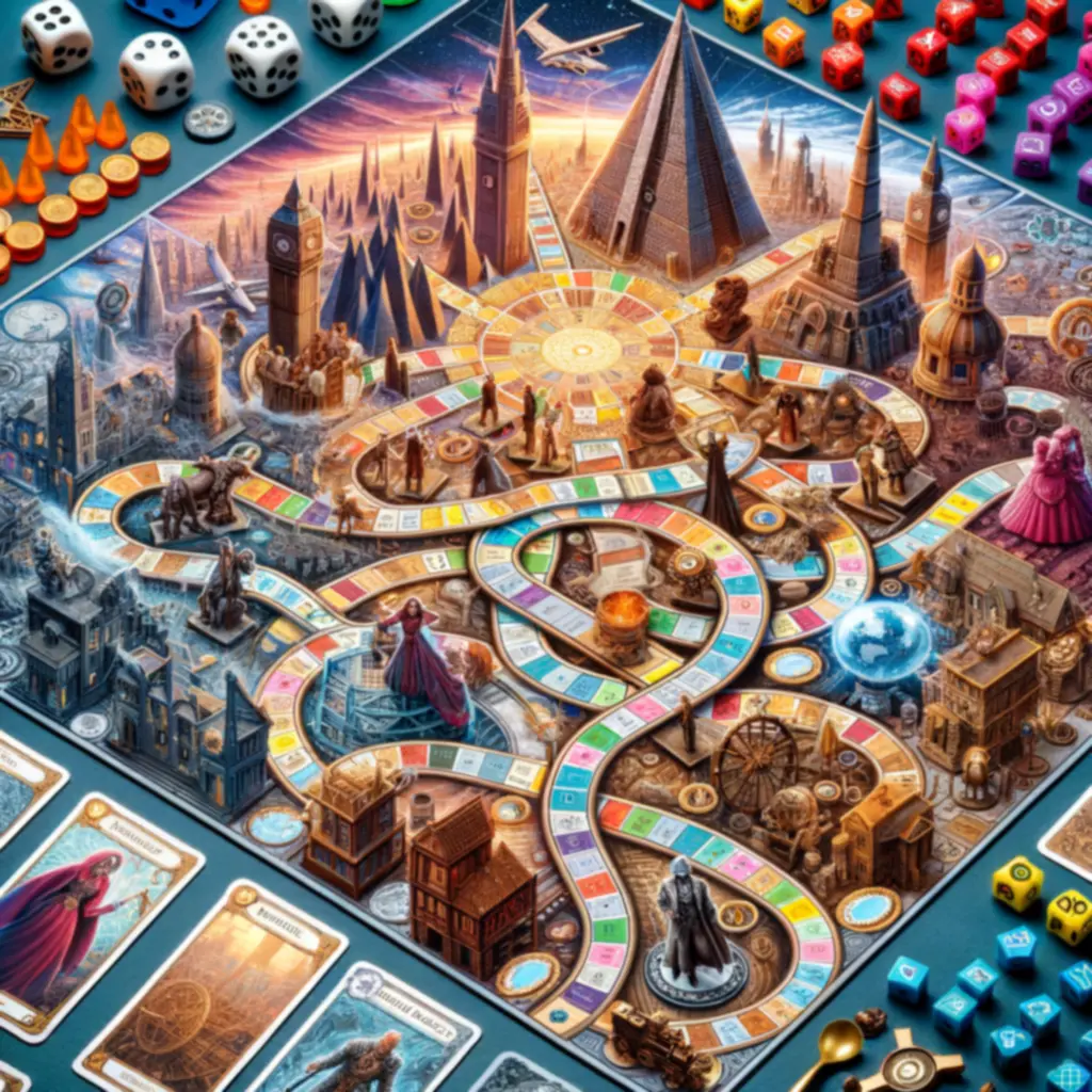 Colorful board game with historical theme featuring vibrant design and engaging gameplay elements